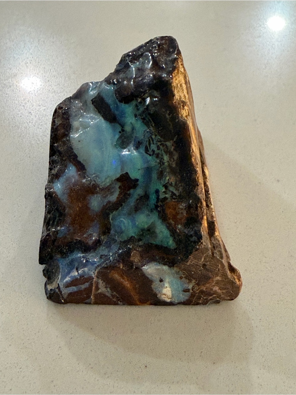 Natural Boulder Opal Blue-Green Polished Stone Art Accent